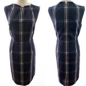 PLAID MADISON BLACK & WHITE CAP SLEEVELESS BODYCON DRESS LINED IN PINK EUC SZ 10